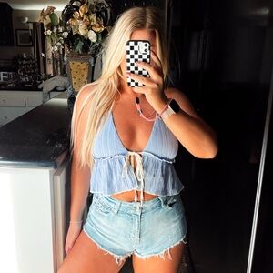 Purple / blue boho halter cropped top